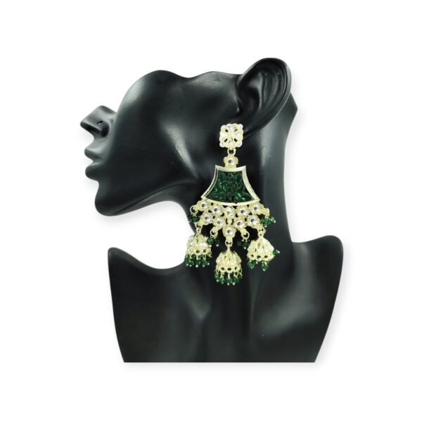 Elegant Ethnic Chandbali Earrings with Intricate Floral Detailing and small Jhumkis - Image 6