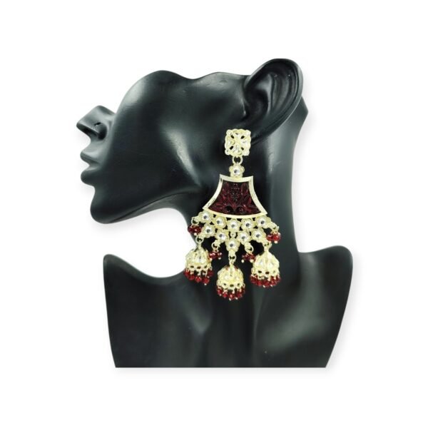 Elegant Ethnic Chandbali Earrings with Intricate Floral Detailing and small Jhumkis - Image 16