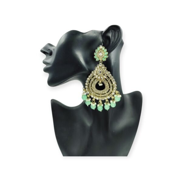 Illuminate Your Look with Beautiful Shiny Pastel Colored Kundan Crystal Chandbali - Image 9