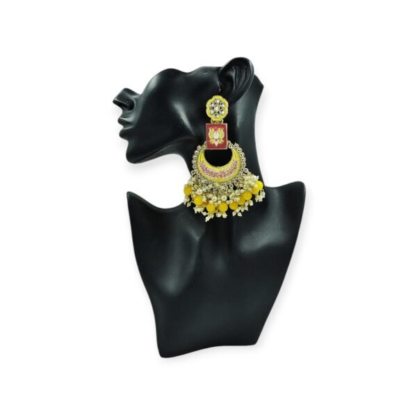 Elegant Long Meenakari Chandbali with Pearls and Beads - Image 2