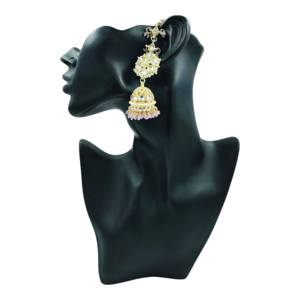 Gorgeous Kundan Jhumki with Hair Chain: Elevate Your Style - Image 11