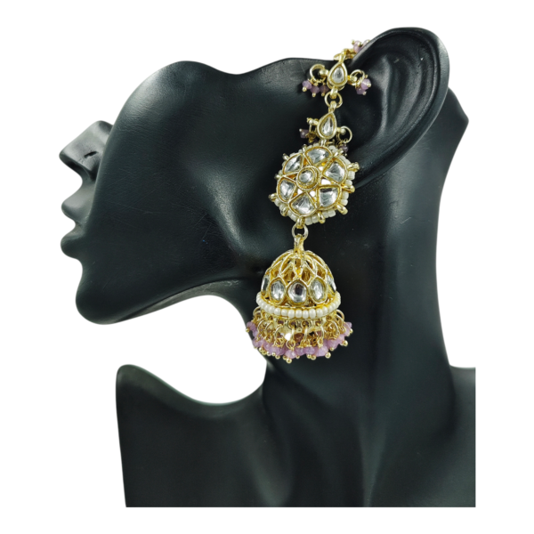 Gorgeous Kundan Jhumki with Hair Chain: Elevate Your Style - Image 10