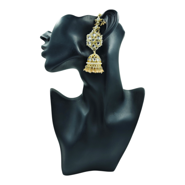 Gorgeous Kundan Jhumki with Hair Chain: Elevate Your Style - Image 8