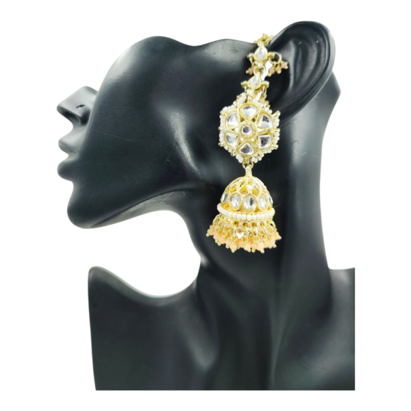 Gorgeous Kundan Jhumki with Hair Chain: Elevate Your Style - Image 7