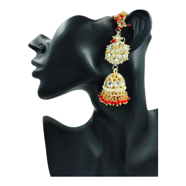 Gorgeous Kundan Jhumki with Hair Chain: Elevate Your Style