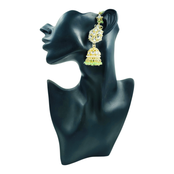 Gorgeous Kundan Jhumki with Hair Chain: Elevate Your Style - Image 5