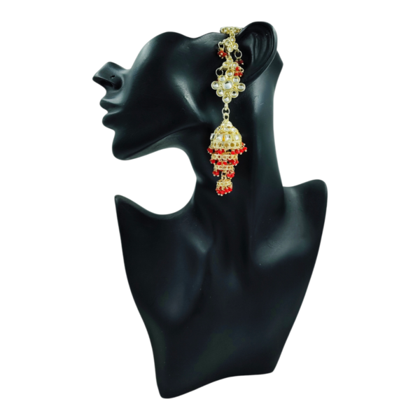 Elegant Layered Kundan Jhumki with Hair Chain: A Must-Have Accessory - Image 6