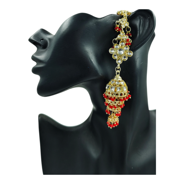 Elegant Layered Kundan Jhumki with Hair Chain: A Must-Have Accessory - Image 5