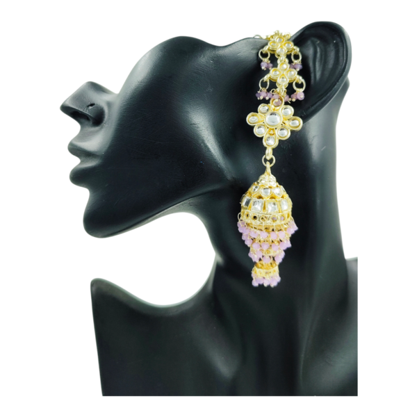 Elegant Layered Kundan Jhumki with Hair Chain: A Must-Have Accessory