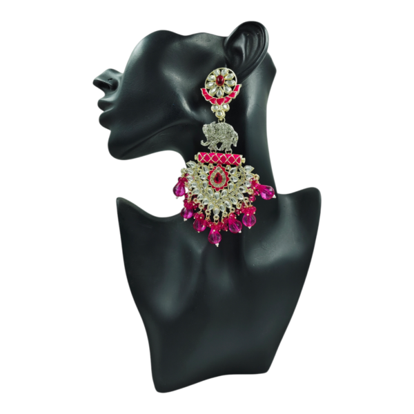 Exquisite Long Kundan Crystal Chandbali Earrings - Image 6