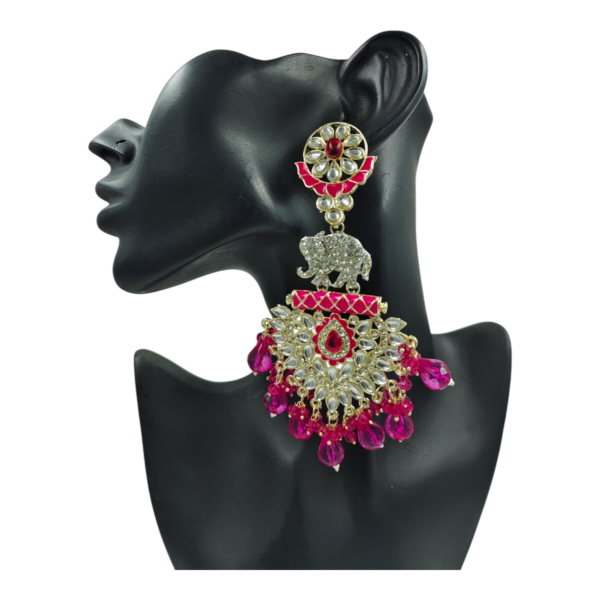 Exquisite Long Kundan Crystal Chandbali Earrings - Image 5