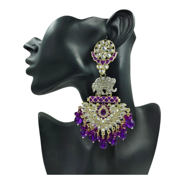 Exquisite Long Kundan Crystal Chandbali Earrings - Image 9