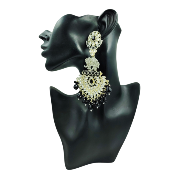 Exquisite Long Kundan Crystal Chandbali Earrings - Image 2