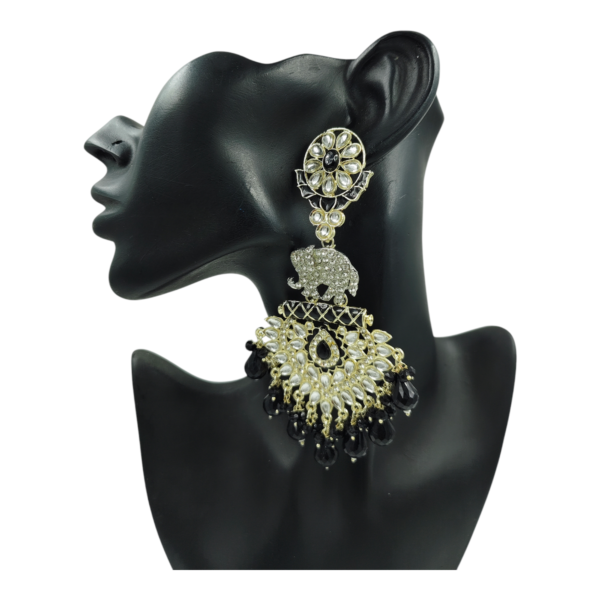 Exquisite Long Kundan Crystal Chandbali Earrings