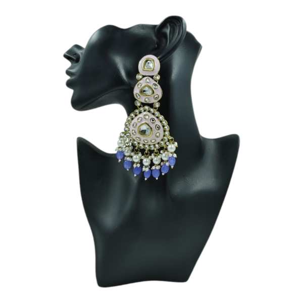 Elegant Long Meenakari Kundan Earrings with Pearls and Beads - Image 4