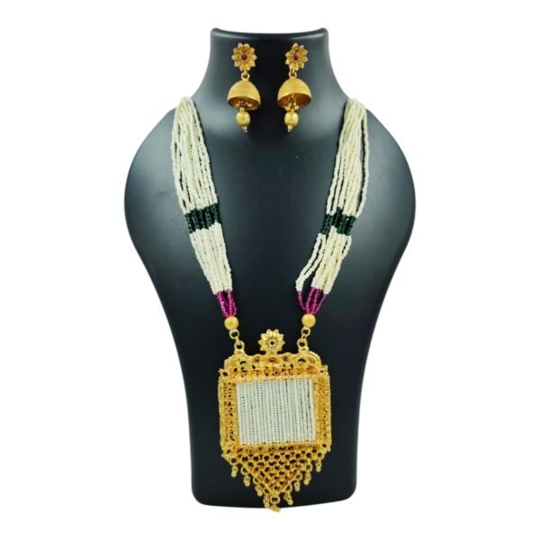 Elegant Multi-Strand Pearl Brass Necklace Set