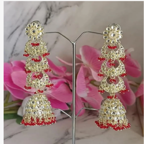 Explore Elegance with Long Kundan Layered Jhumki - Image 3