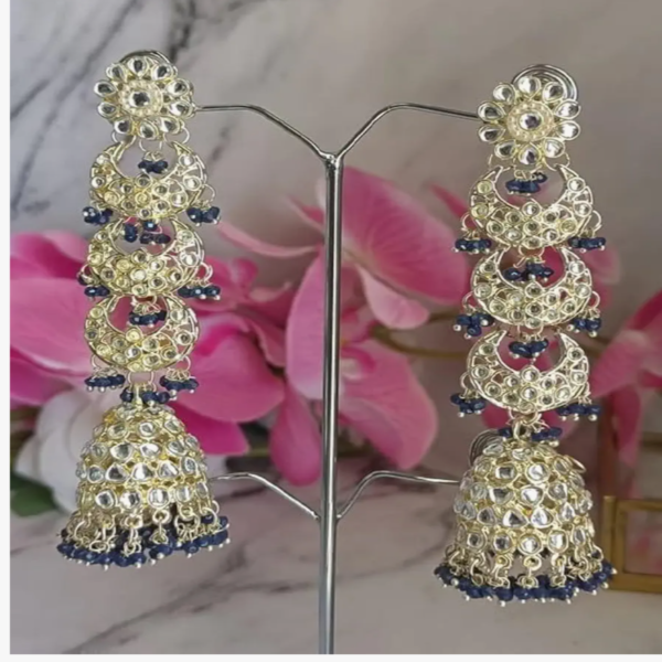 Explore Elegance with Long Kundan Layered Jhumki - Image 9