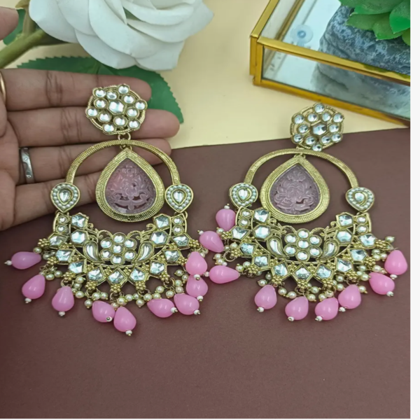 Elevate Your Style with Long Kundan Crystal Chandbali - Image 8