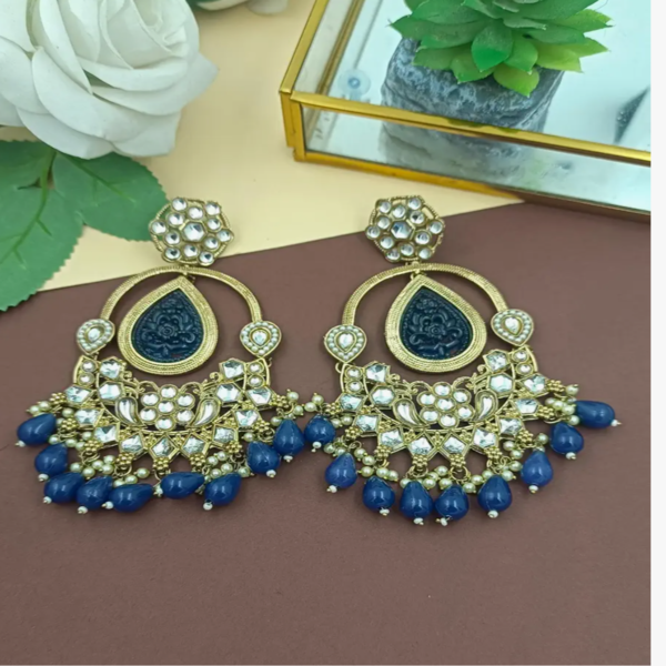 Elevate Your Style with Long Kundan Crystal Chandbali - Image 3