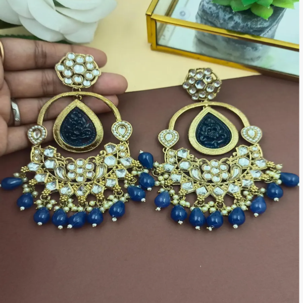 Elevate Your Style with Long Kundan Crystal Chandbali - Image 4
