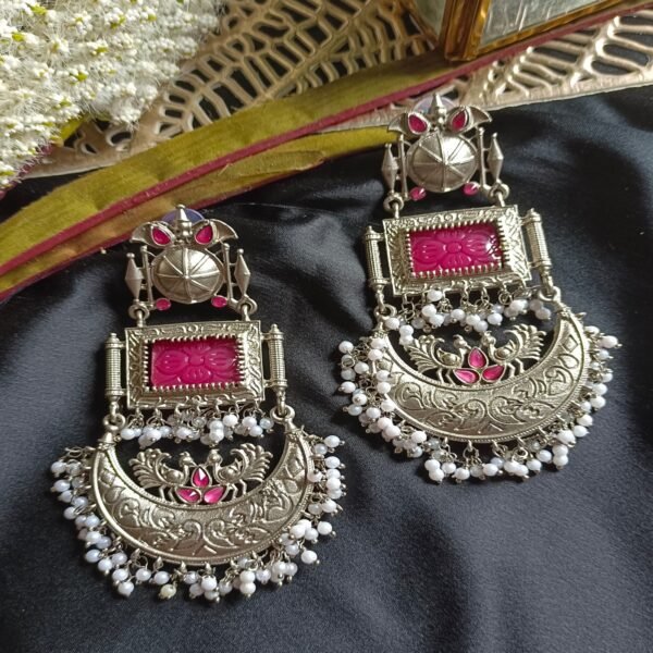 Exquisite Long Oxidized Earrings for Women – Intricate Ethnic Jewelry for Casual and Festive Wear - Image 3