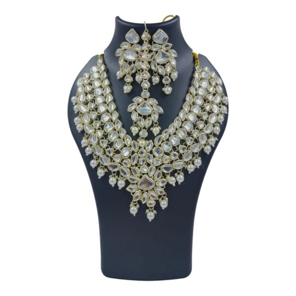 Elevate Your Elegance with Our Long Bridal Mirror Polki Layered Necklace Set