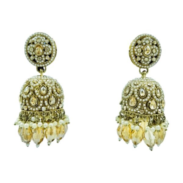 Exquisite Kundan Crystal Pearl Jhumki - A Touch of Elegance - Image 3