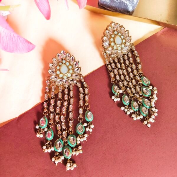 Elevate Your Style with Long Multi Strand Kundan Earrings - Image 15