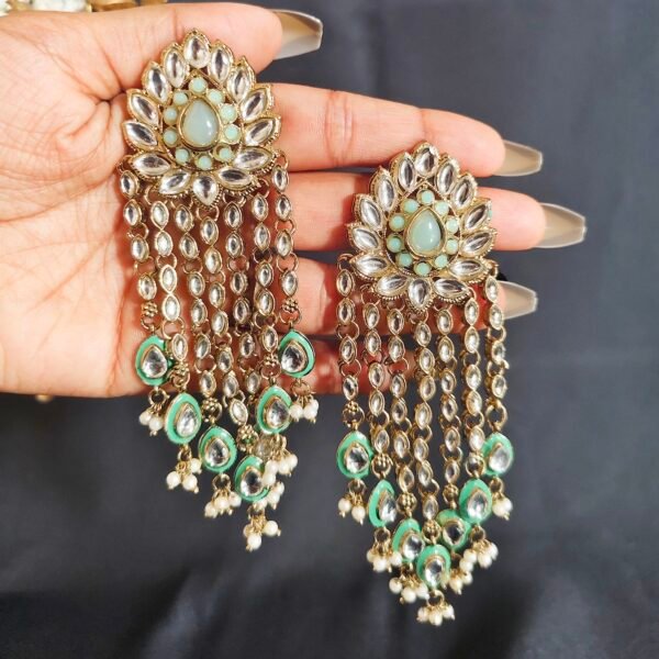 Elevate Your Style with Long Multi Strand Kundan Earrings - Image 14