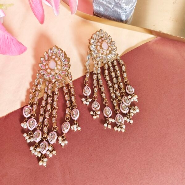 Elevate Your Style with Long Multi Strand Kundan Earrings - Image 5