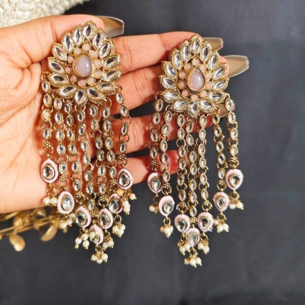 Elevate Your Style with Long Multi Strand Kundan Earrings - Image 4