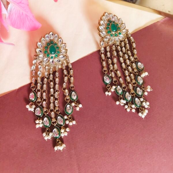 Elevate Your Style with Long Multi Strand Kundan Earrings - Image 10