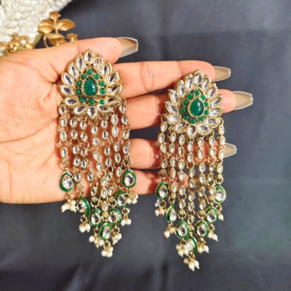 Elevate Your Style with Long Multi Strand Kundan Earrings - Image 9