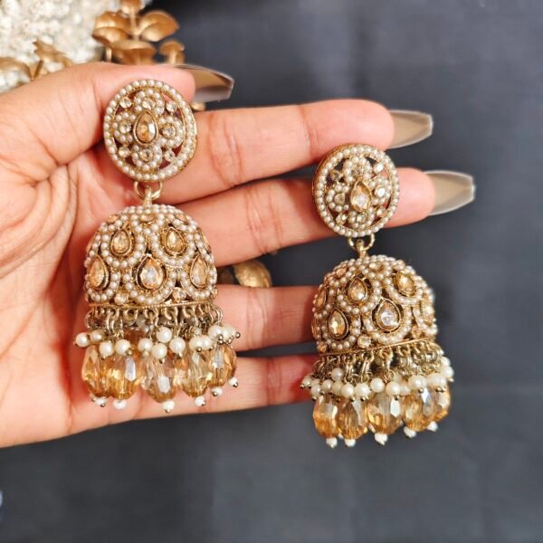 Exquisite Kundan Crystal Pearl Jhumki - A Touch of Elegance - Image 4