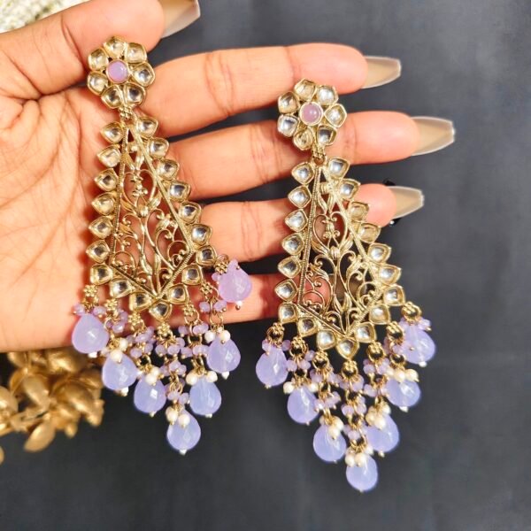 Elegance Redefined: The Long Kundan Crystal Chandbali - Image 4