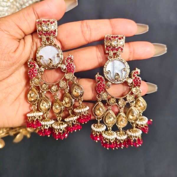 Elegance Redefined: Kundan Crystal Chandbali with Jhumki Embellishments - Image 9