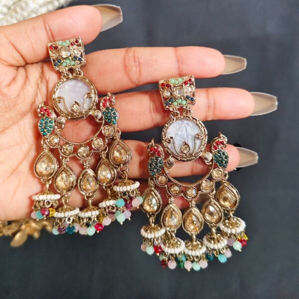 Elegance Redefined: Kundan Crystal Chandbali with Jhumki Embellishments - Image 4