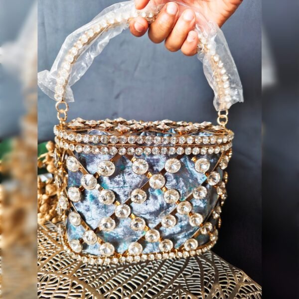 Elegant Bridal Cage Clutch with Potli Inside - Image 4