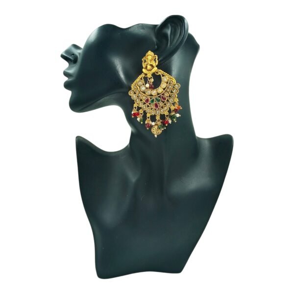 Elegant Brass Temple Earrings with Kundan Embellishments - Image 2