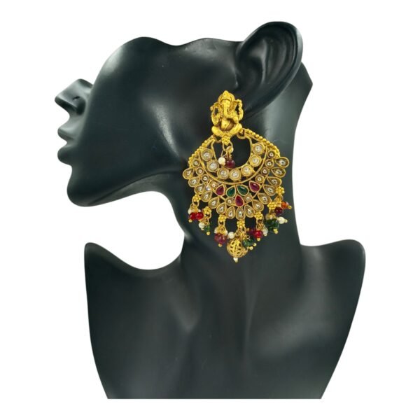 Elegant Brass Temple Earrings with Kundan Embellishments