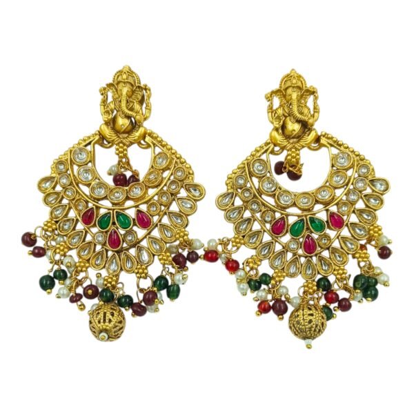 Elegant Brass Temple Earrings with Kundan Embellishments - Image 3