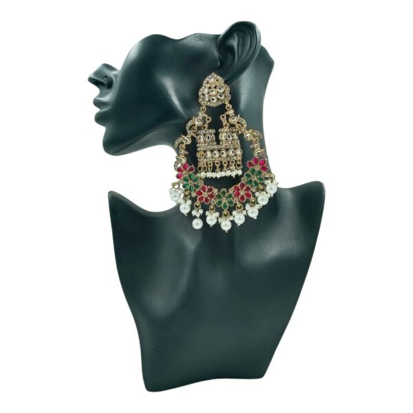 Regal Kundan Chandbali Earrings with Floral Accents & Pearl Drops - Image 2