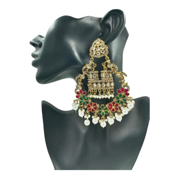 Regal Kundan Chandbali Earrings with Floral Accents & Pearl Drops