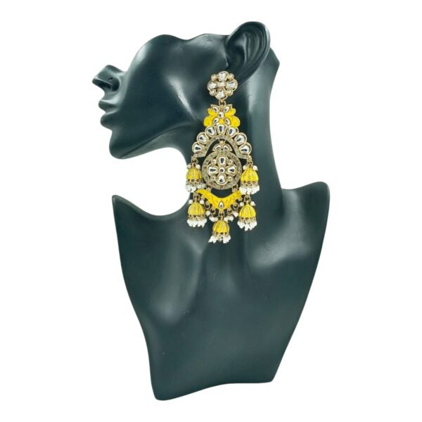 Elegant Long Chandbali Embellished with Jhumki, Kundan, and Meenakari - Image 2