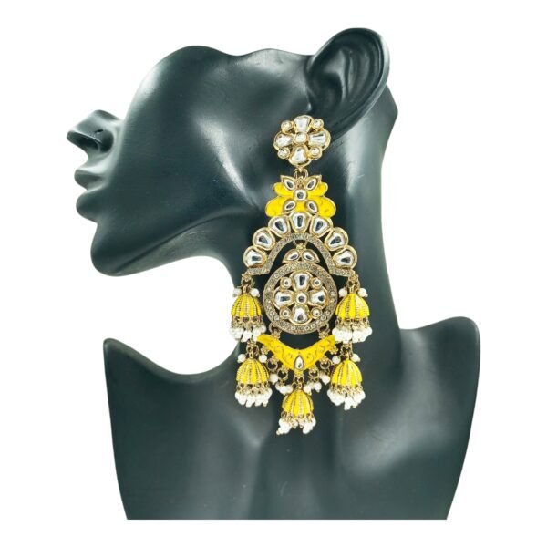 Elegant Long Chandbali Embellished with Jhumki, Kundan, and Meenakari