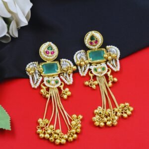 Beautiful Handmade Long Gold Plated Kashmiri Earring Embellished with Ghungroo