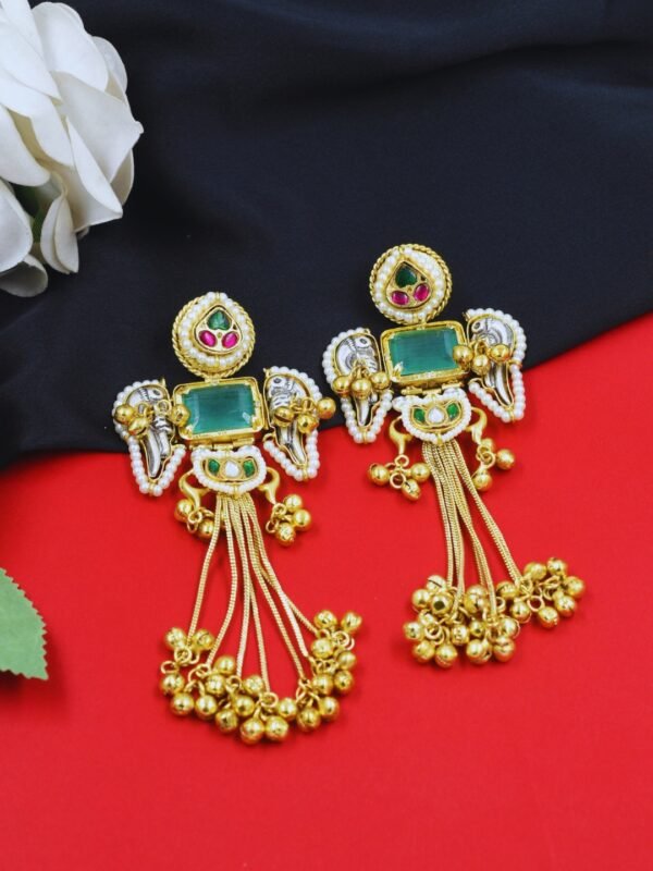 Beautiful Handmade Long Gold Plated Kashmiri Earring Embellished with Ghungroo