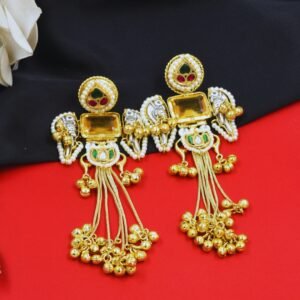 Beautiful Handmade Long Gold Plated Kashmiri Earring Embellished with Ghungroo