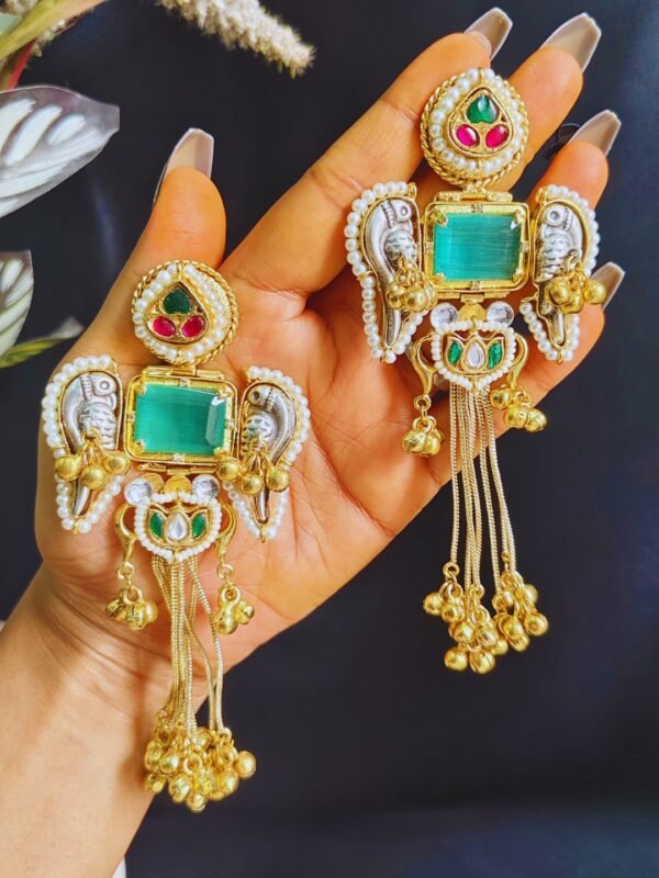 Beautiful Handmade Long Gold Plated Kashmiri Earring Embellished with Ghungroo - Image 2